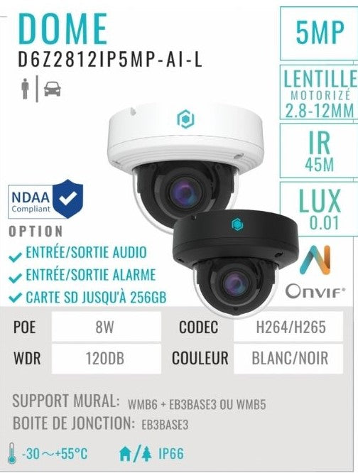 Caméra - D6Z2812IP5MP-AI-L (blanc) D6Z2812IP5MP-AI-B (noir) - Alarme Caméra Surveillance (ACS) 