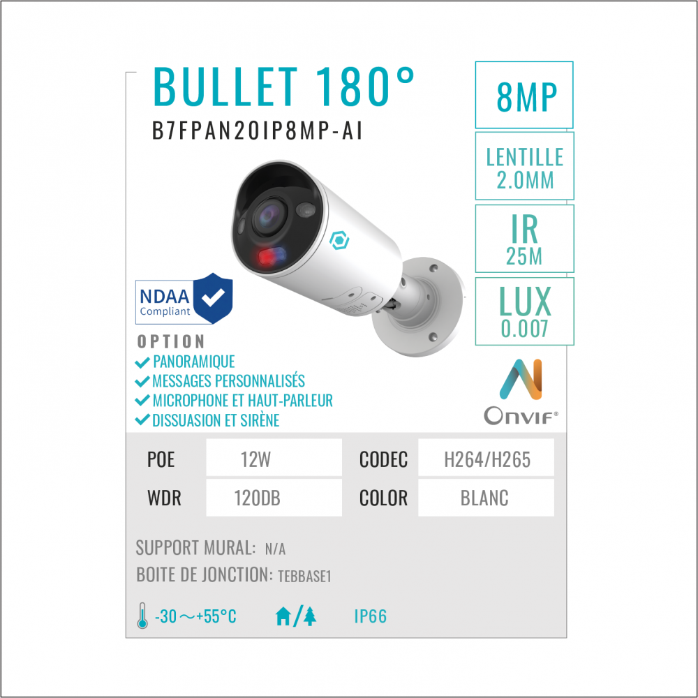 Caméra -  B7FPAN20IP8MP-AI - Alarme Caméra Surveillance (ACS) 