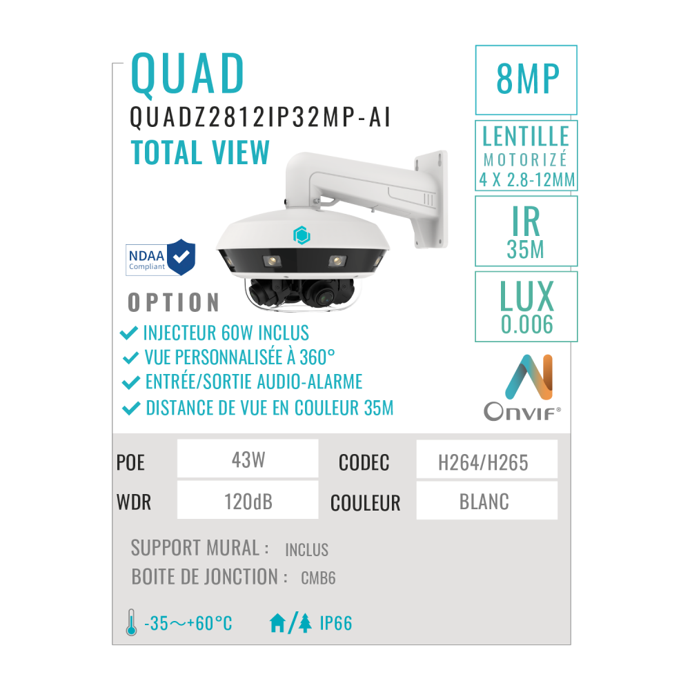 Caméra - QUADZ2812IP32MP-AI - Alarme Caméra Surveillance (ACS) 